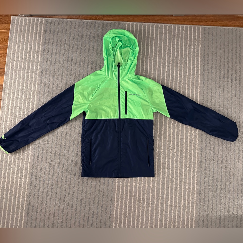 Vineyard Vines Neon Green and Navy Raincoat